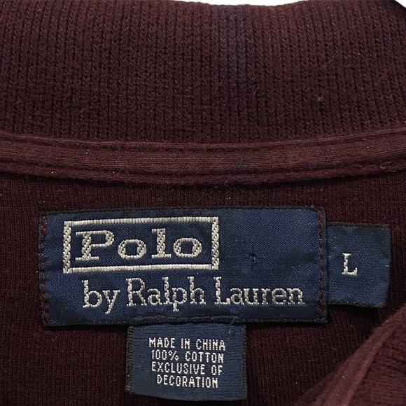 POLO RALPH LAUREN Men's Sweater MAROON RED 1/4 Zip Cotton Pullover Green Logo L - Picture 3 of 5